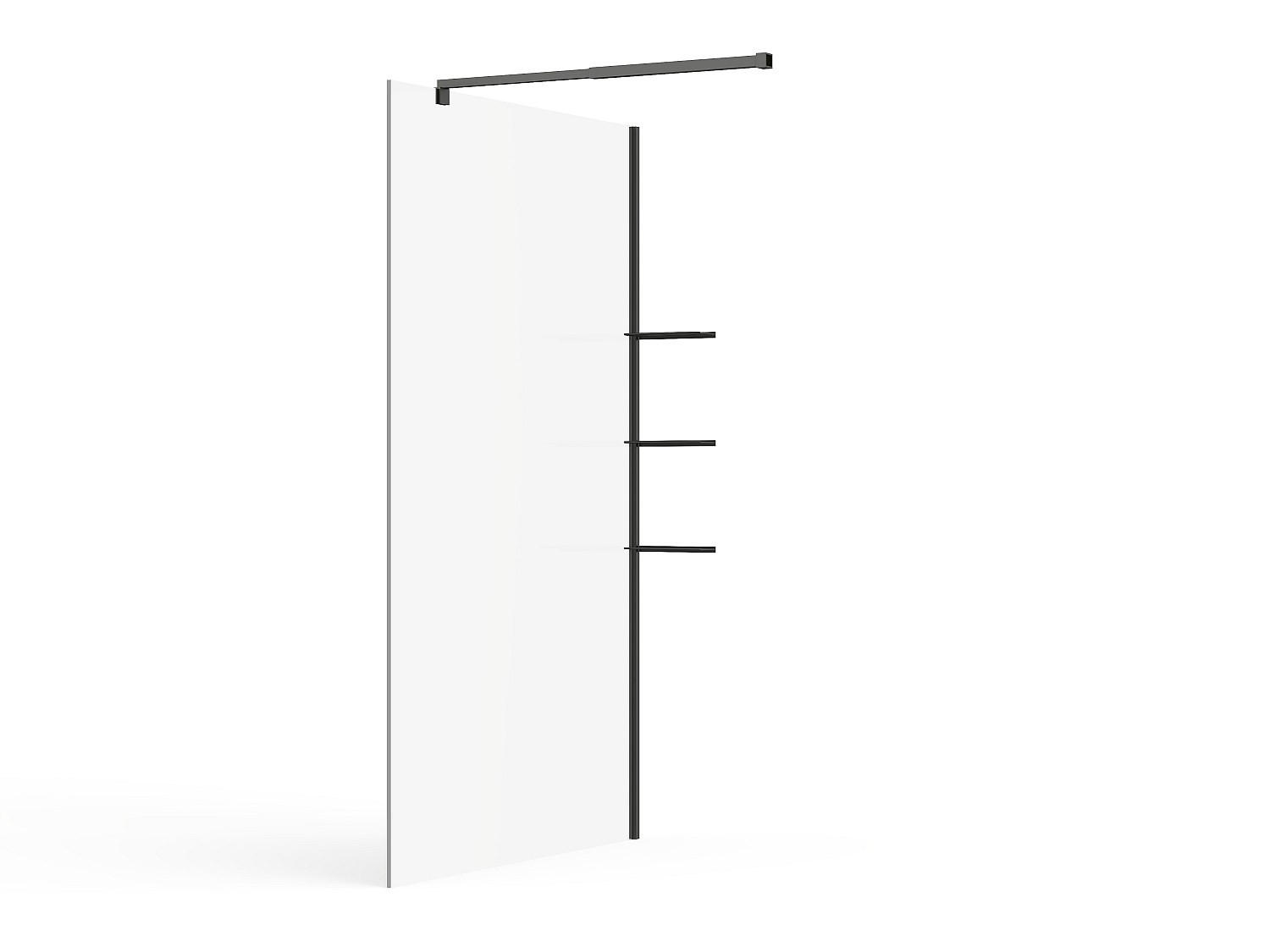 DUSCHTRENNWAND für begehbare Duschen mit Ablagen - Schwarz matt - Glas 6 mm - 120 x 200 cm - DAREN - Schwarz, Metall (120/200cm) - Vente-Unique