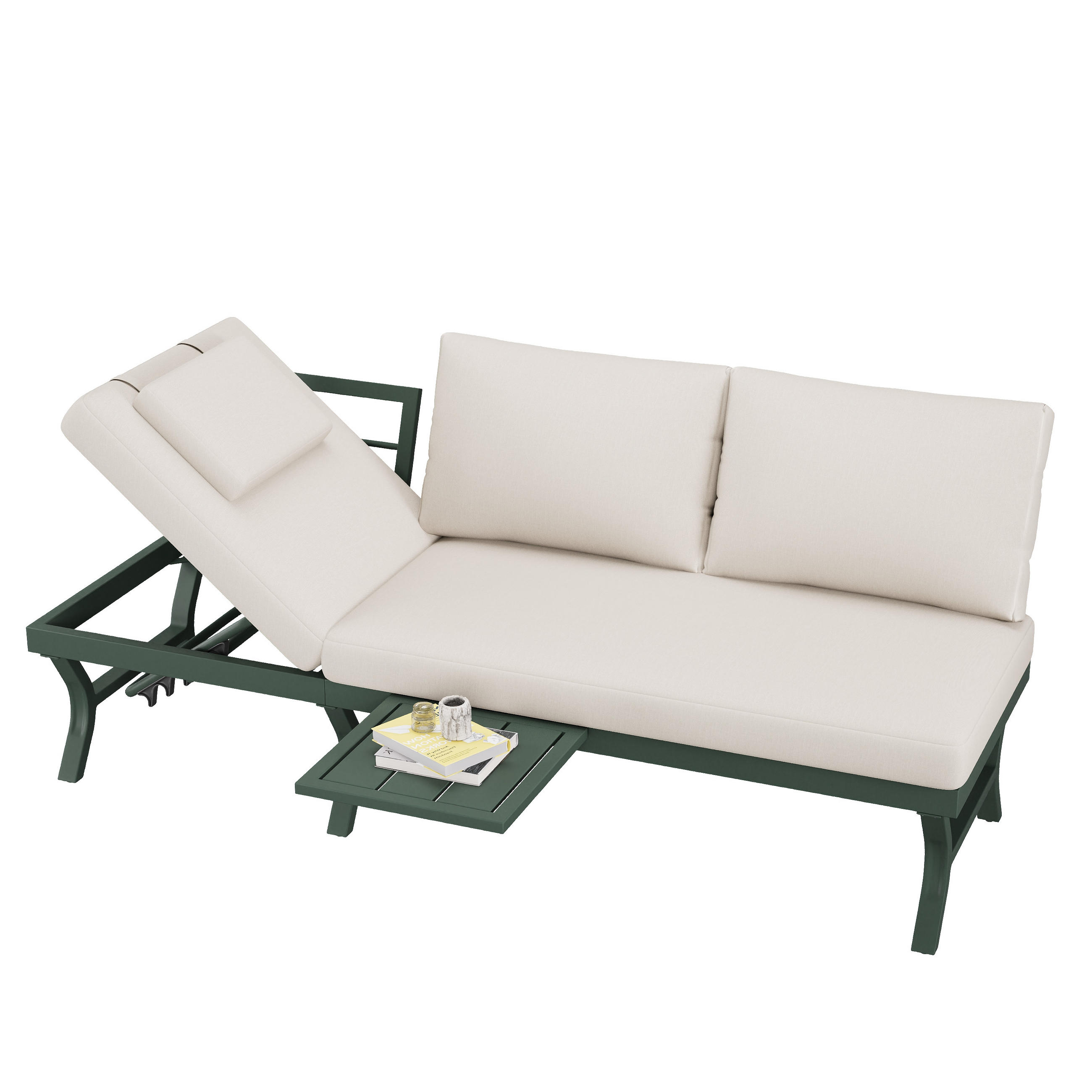 GARTENMÖBEL-SET 3-Sitzer Sofa Verstellbar Tisch Stahl Grün - Grün, Textil - FLIEKS