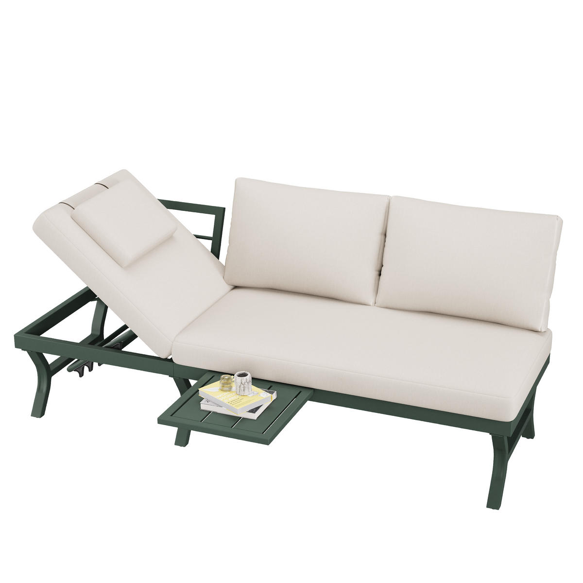 GARTENMÖBEL-SET 3-Sitzer Sofa Verstellbar Tisch Stahl Grün - Grün, Textil - FLIEKS