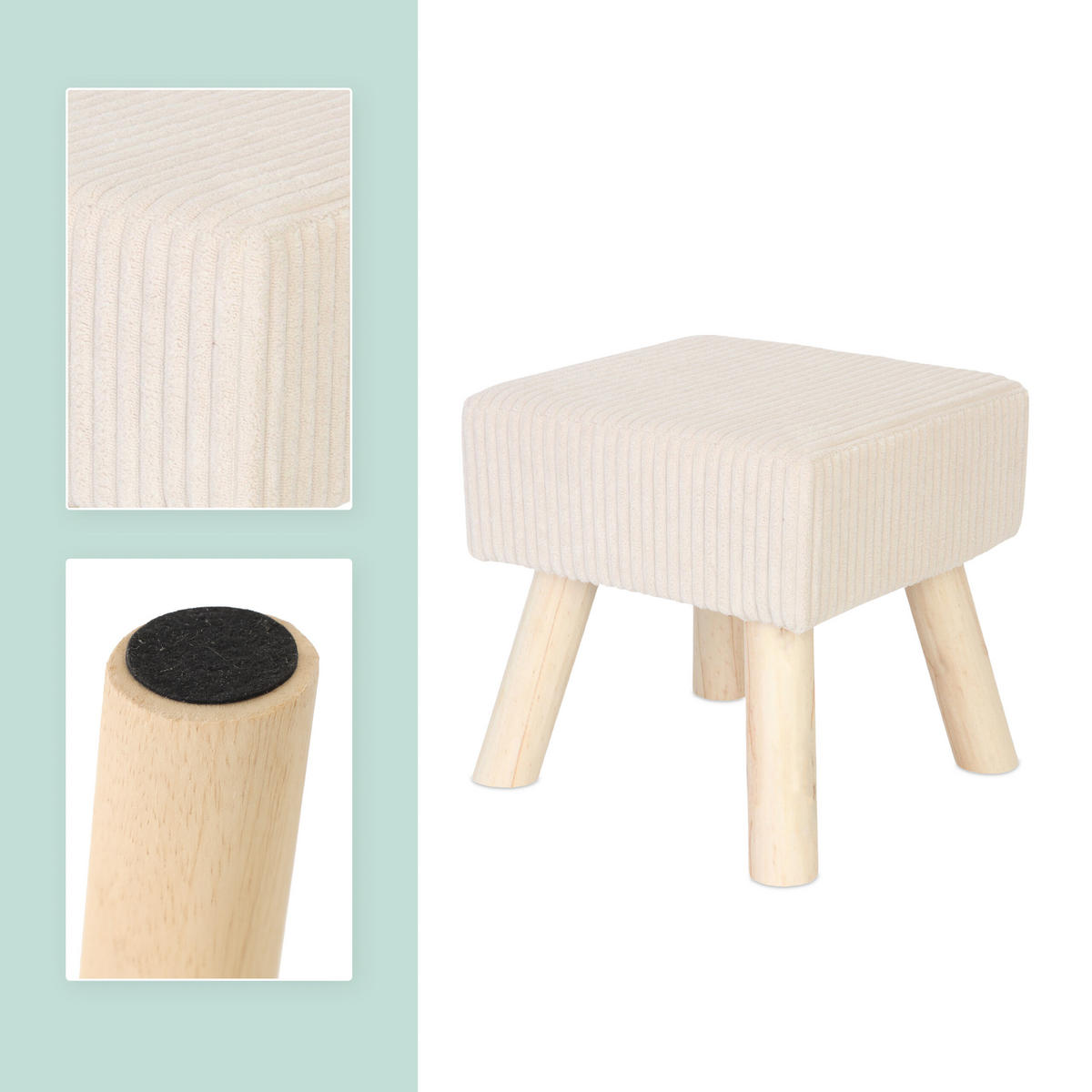 CORD-HOCKER - Beige/Naturfarben, Holz/Textil (30/30/30cm) - Relaxdays