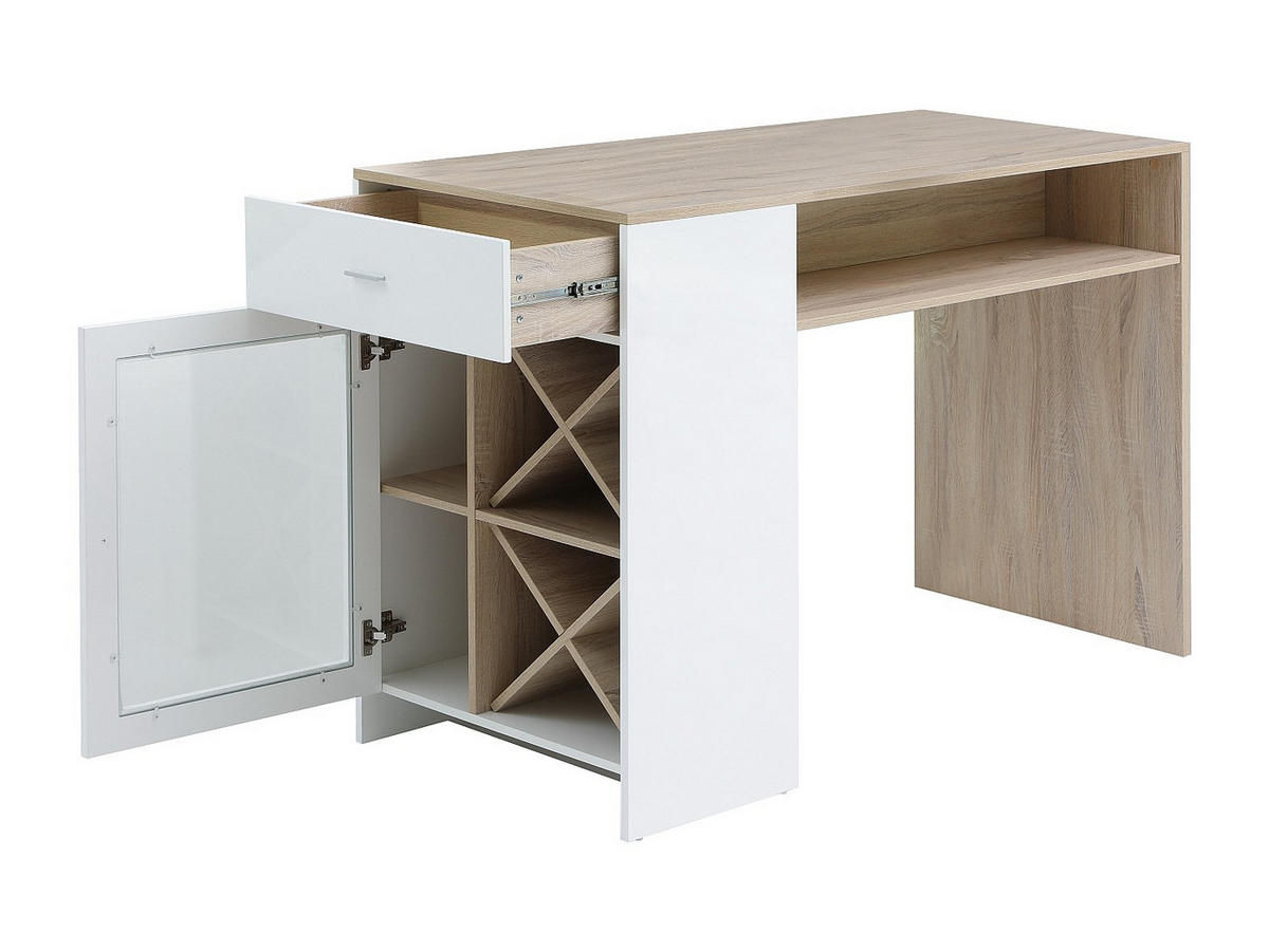 BARTISCH mit Stauraum - Weiß & Holzfarben - NIRAYA - Naturfarben, Holz (150/100/60cm) - Vente-Unique