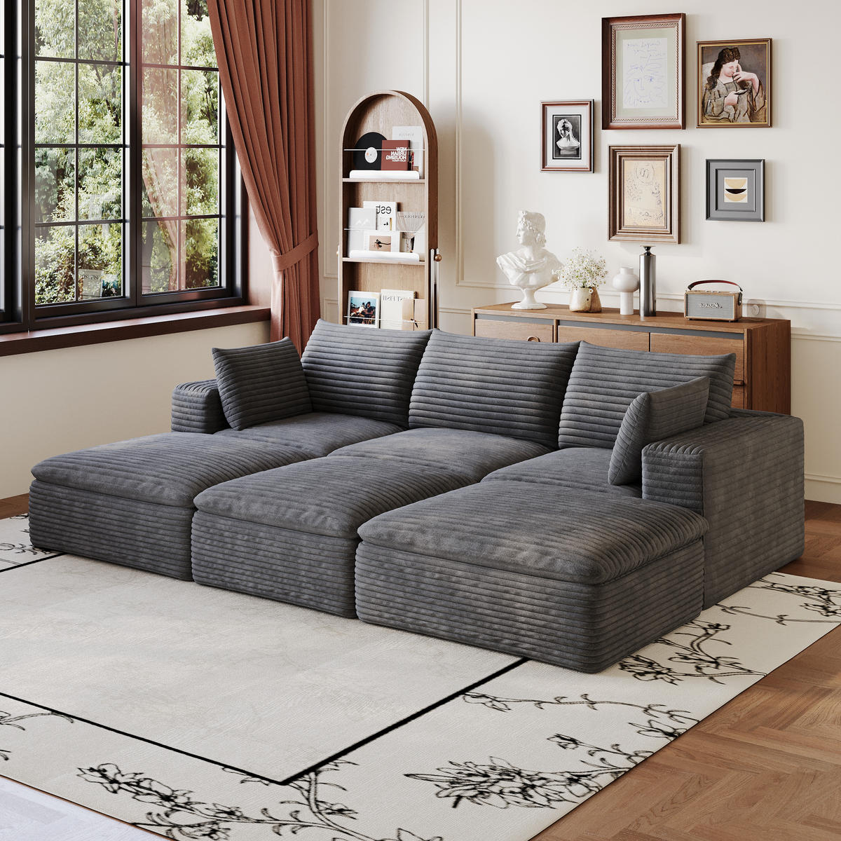 WOHNLANDSCHAFT DE-34773 modular mit 3 ottomanen Dunkelgrau - Dunkelgrau, Textil (160/60/260cm) - ComfortXL