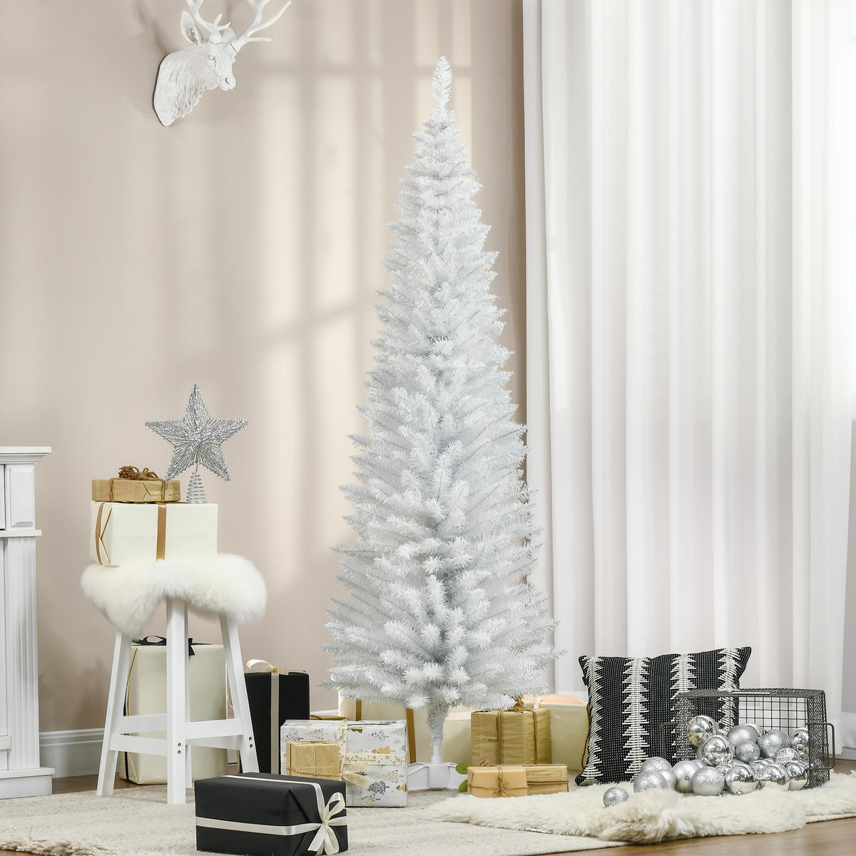 WEIHNACHTSBAUM 390 Spitzen Tannenbaum mit Kunststoffständer Weiß - Weiß, Kunststoff (180cm) - HOMCOM