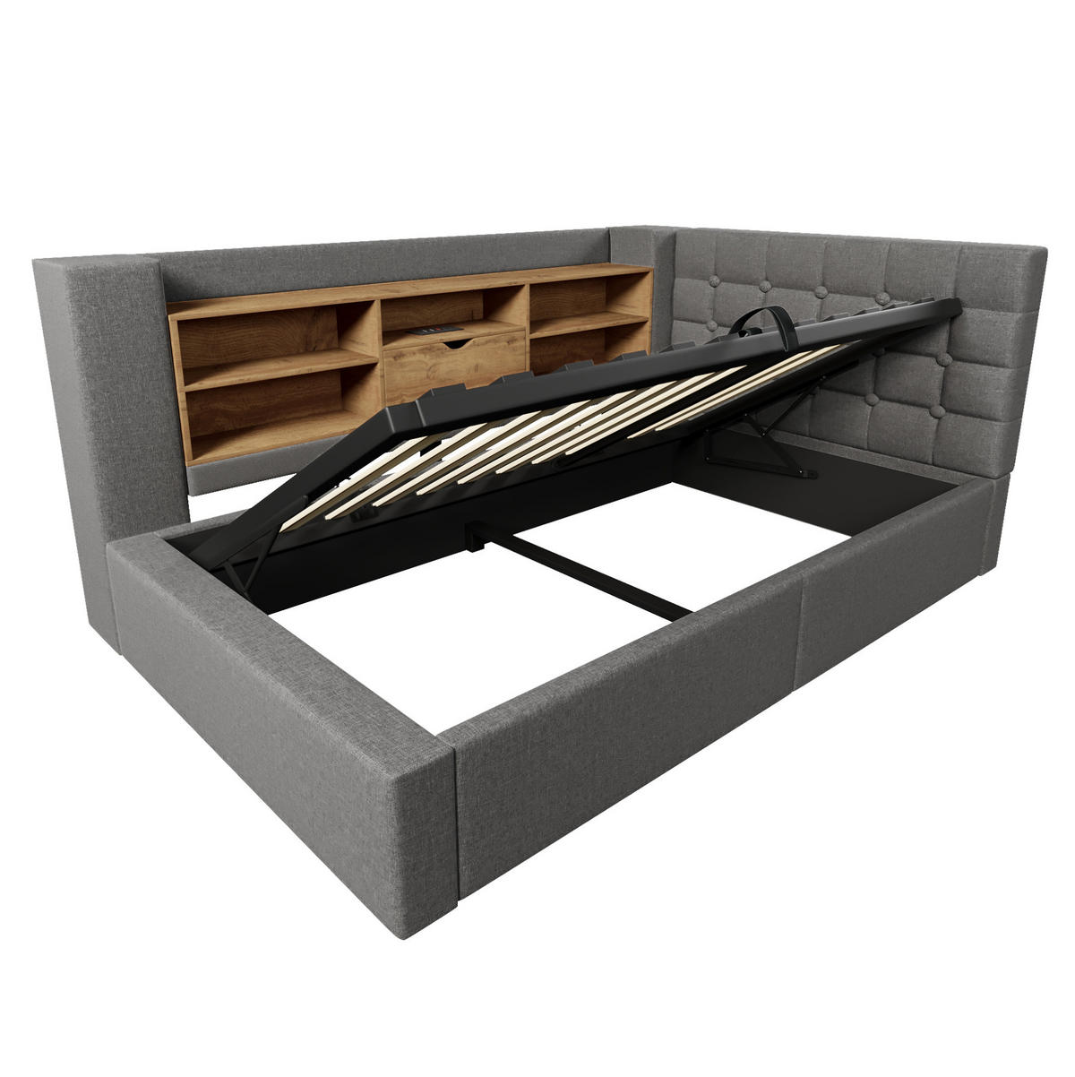 POLSTERBETT 90/200 cm Grau mit LED, USB und Stauraum ohne Matratze - Grau, Textil (90/200cm) - MIVRAY