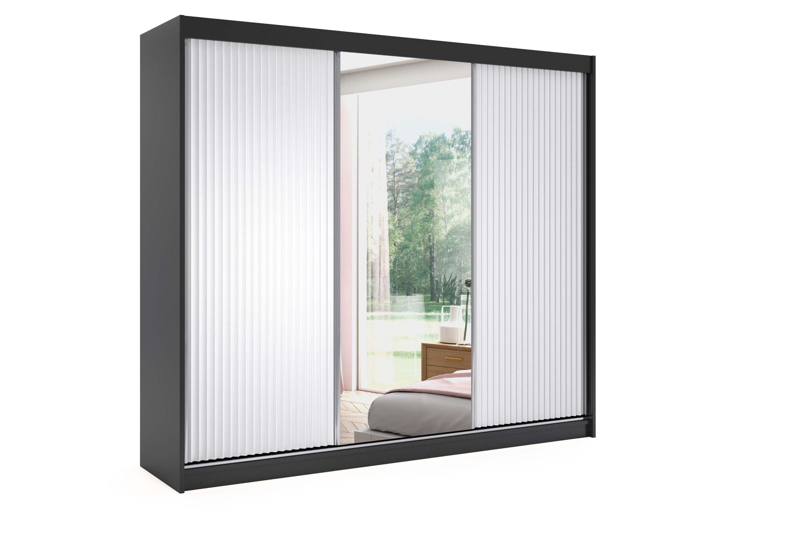 KLEIDERSCHRANK RYFLO mit LED - 250 - Schwarz|Weiß - Schwarz/Weiß, Holzwerkstoff (250/215/61cm) - ALTDECOR