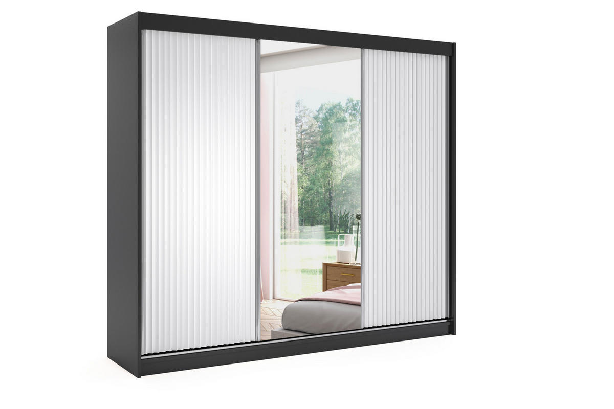 KLEIDERSCHRANK RYFLO mit LED - 250 - Schwarz|Weiß - Schwarz/Weiß, Holzwerkstoff (250/215/61cm) - ALTDECOR