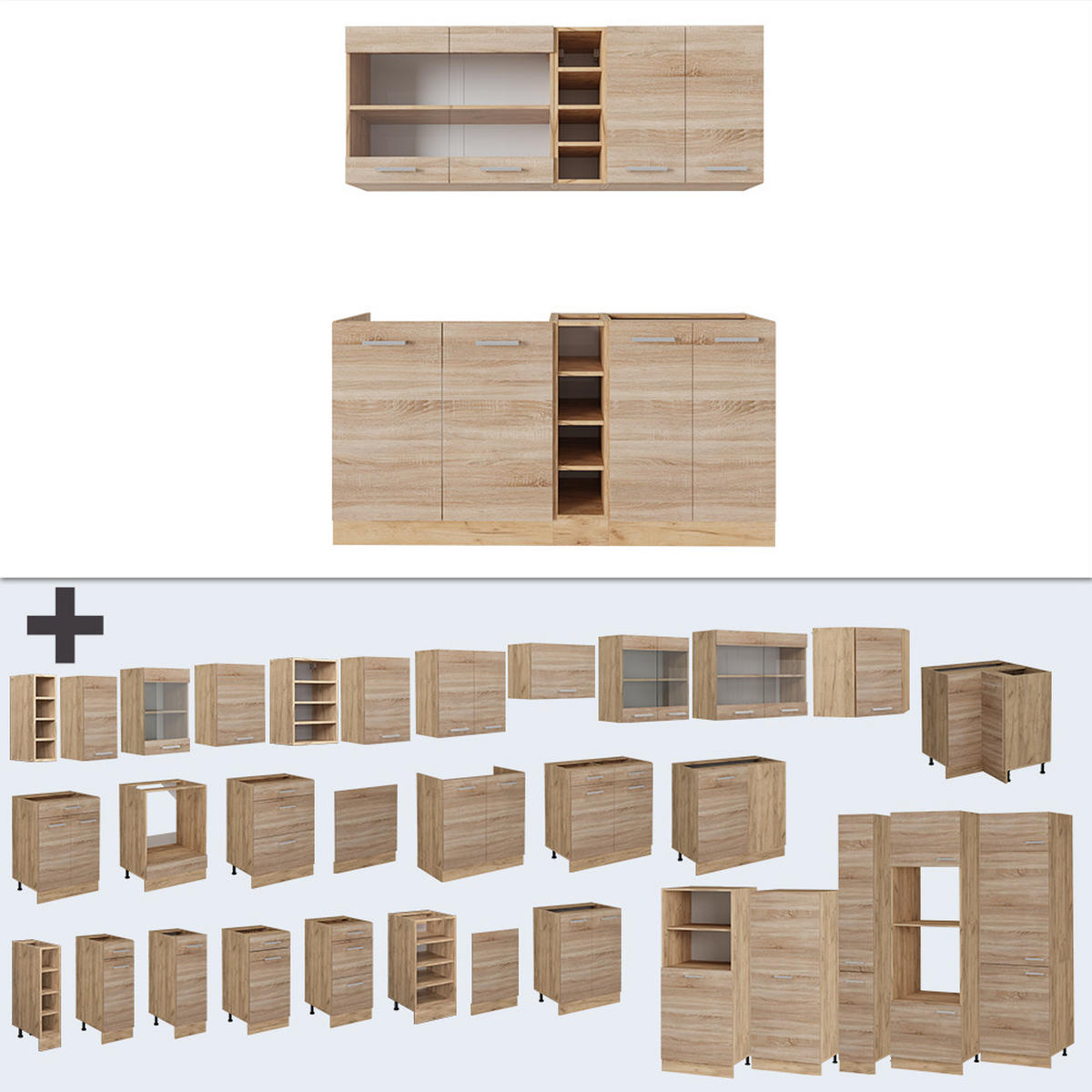 SINGLEKÜCHE R-Line Sonoma/Goldkraft Eiche 160 cm ohne Arbeitsplatte - Honigeiche/Sonoma Eiche, Holzwerkstoff (160/81.6/46cm) - Vicco