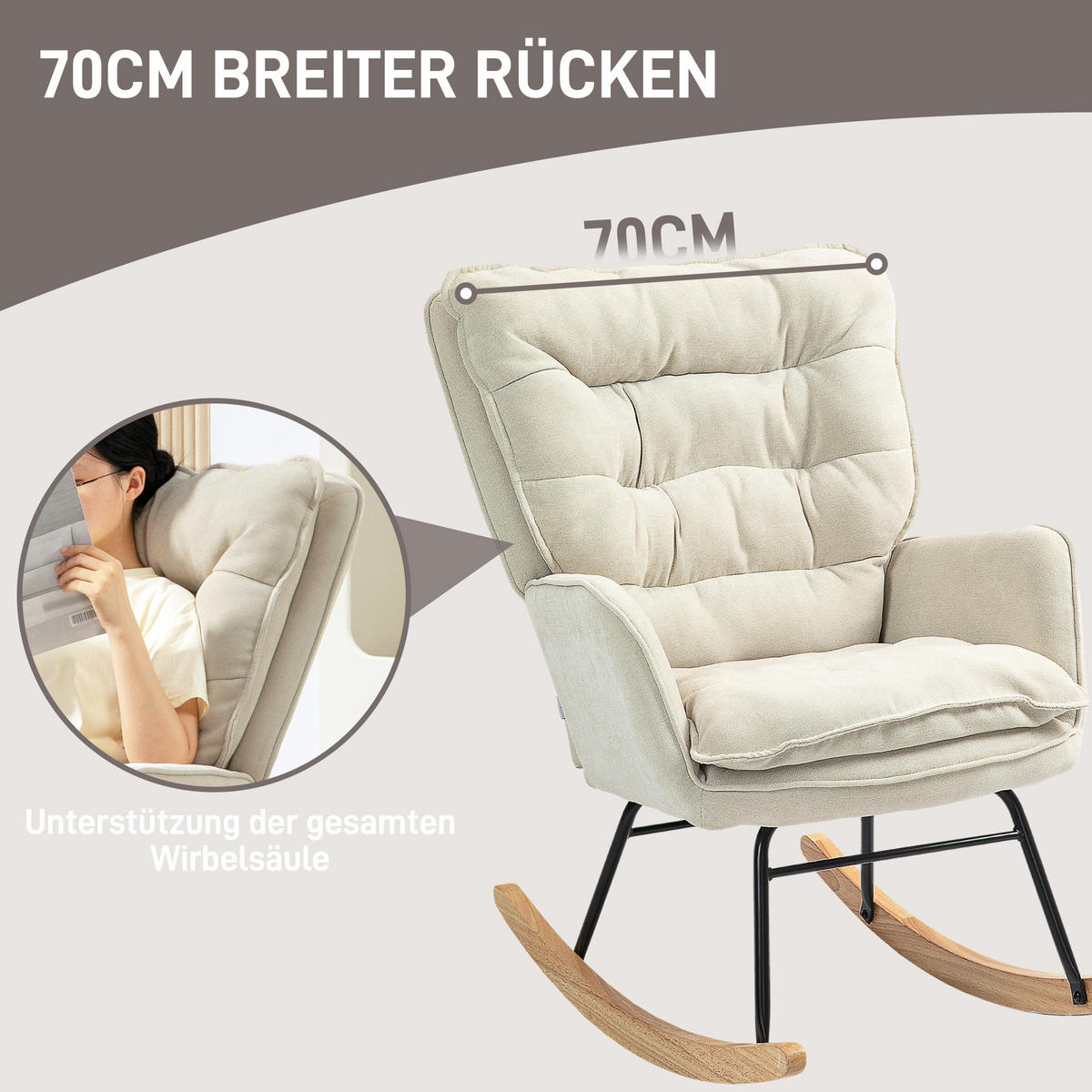 SCHAUKELSTUHL Schwingsessel Armlehnsessel mit Chenilleoptik für Schlafzimmer - Beige/Naturfarben, Holz/Textil (98.5/97/71cm) - HOMCOM