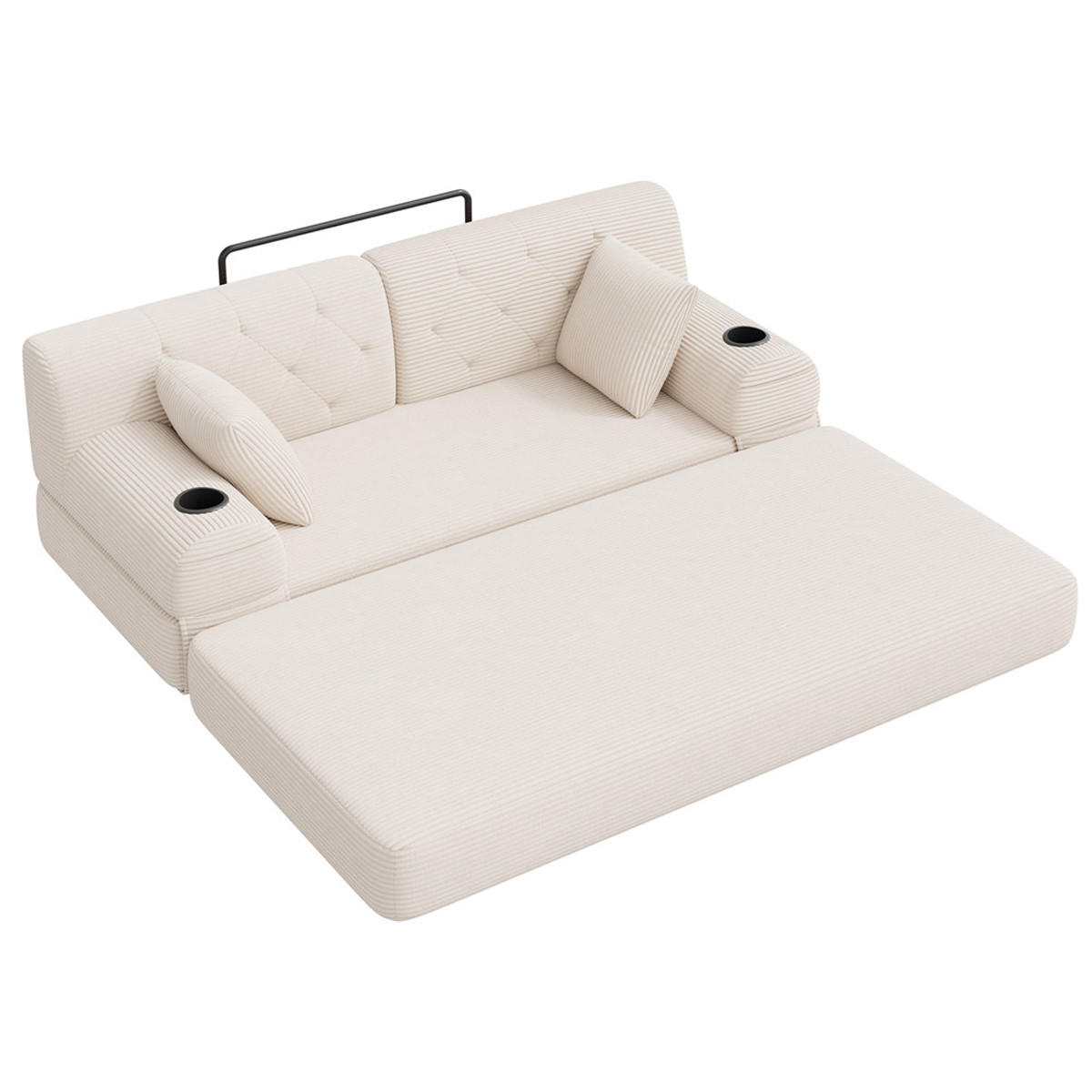 SCHLAFSOFA 2-Sitzer Cord Lounge mit Taschen & Getränkehaltern, Beige - Beige, Textil (168/81/80cm) - Kaket
