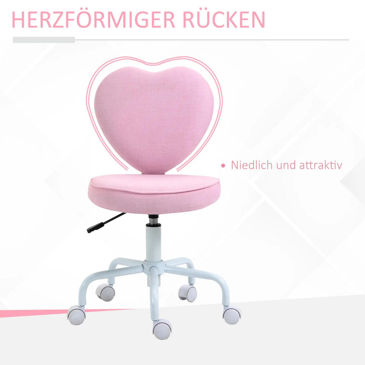 SCHREIBTISCHSTUHL in Pink 50x40x89 cm mit herzförmiger Rückenlehne und höhenverstellbarem Sitz - Pink, Kunststoff (40/89/50cm) - IVMEU