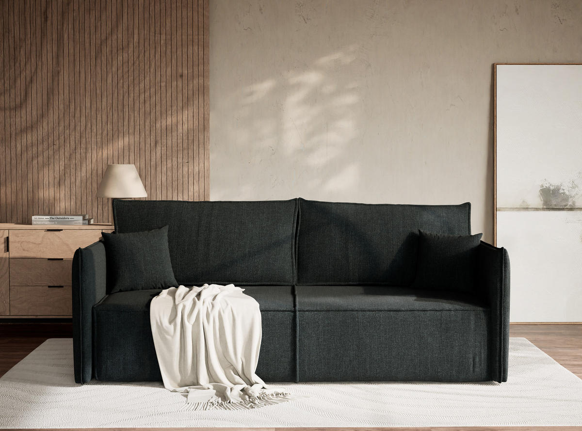 SOFA MIT SCHLAFFUNKTION Obra Türkis Webstoff - Türkis/Schwarz, Holz/Holzwerkstoff (220/70/107cm) - Maison de Reve