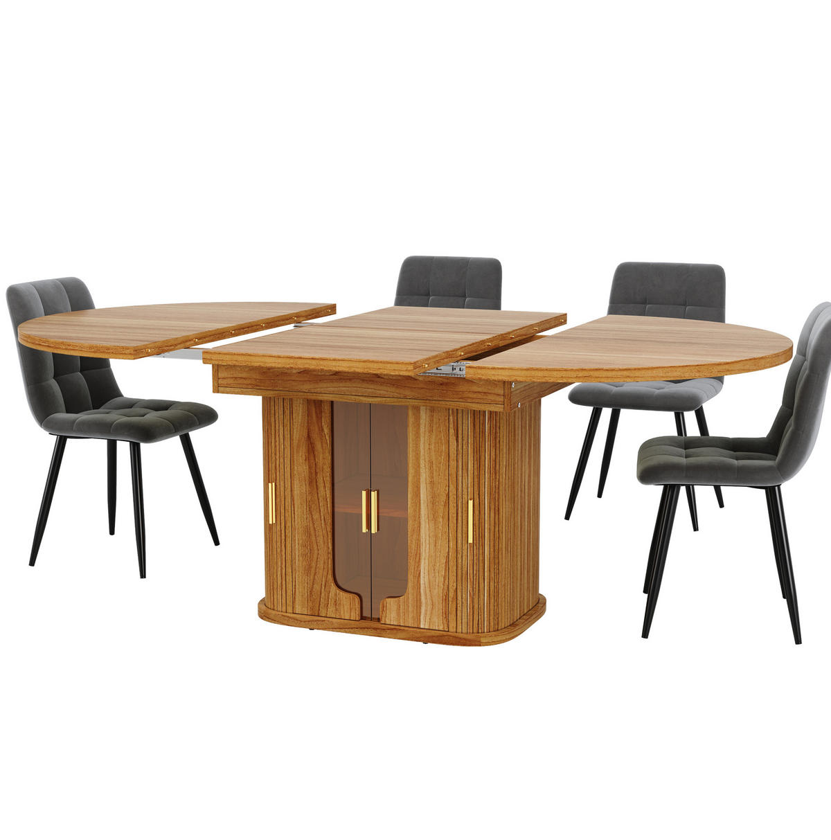 ESSTISCH 118-158/118/77 cm ausziehbar mit Stauraum und Glasfronten, MDF, Walnuss - Braun, Holzwerkstoff (118/118/77cm) - Redom