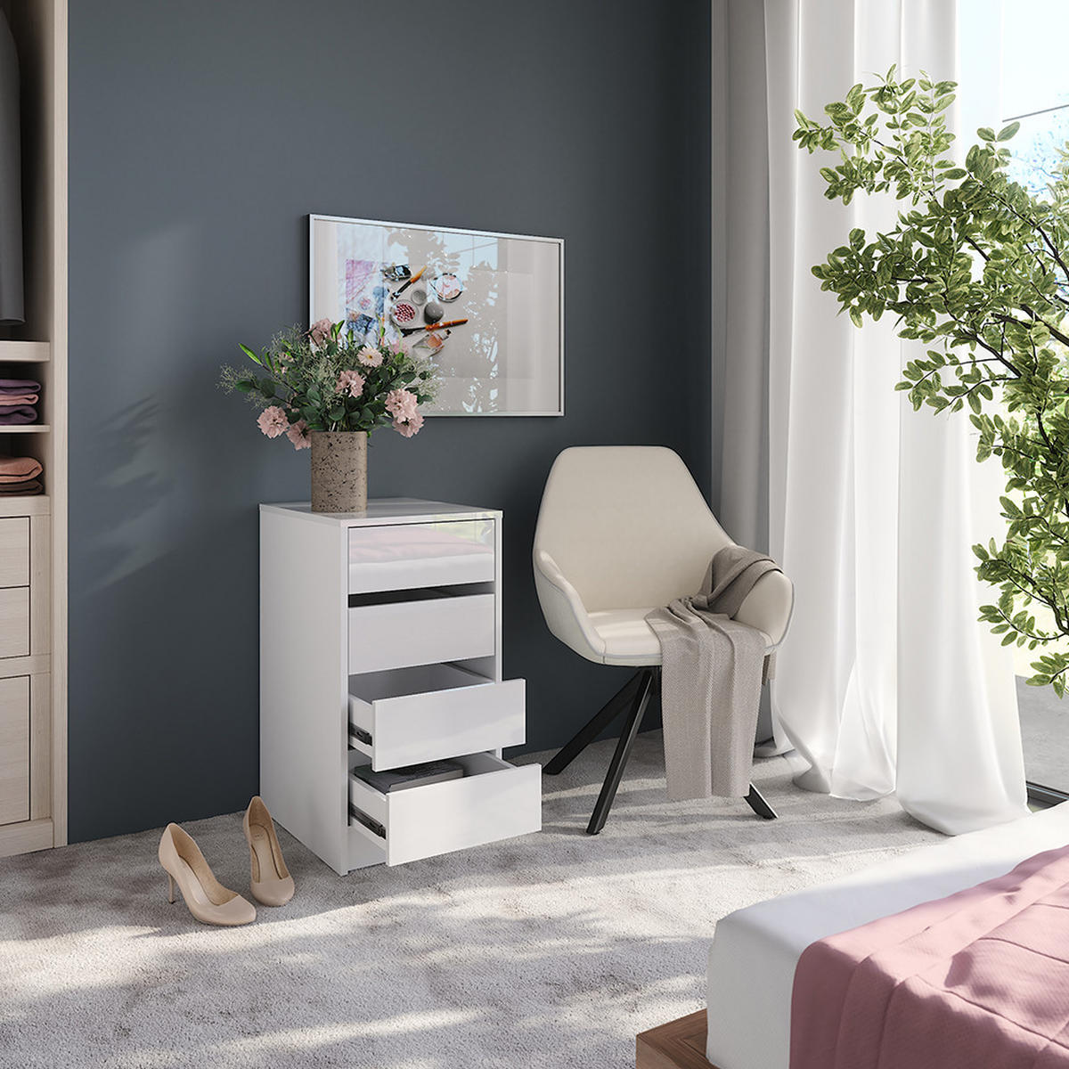 KREDENC Sherry Bílá - vysoce lesklá bílá, kompozitní dřevo (40.2/76/50.1cm) - Vicco