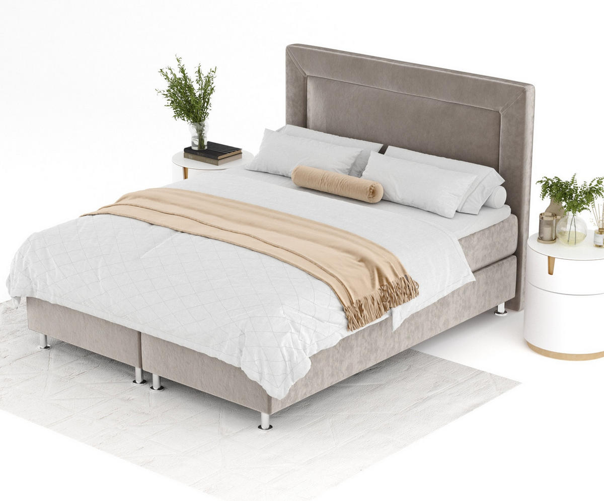 BOXSPRINGBETT Laguno Taupe 180/200 cm mit Latex-Topper - Taupe/Silberfarben, Holz/Holzwerkstoff (180/200cm) - Maison de Reve
