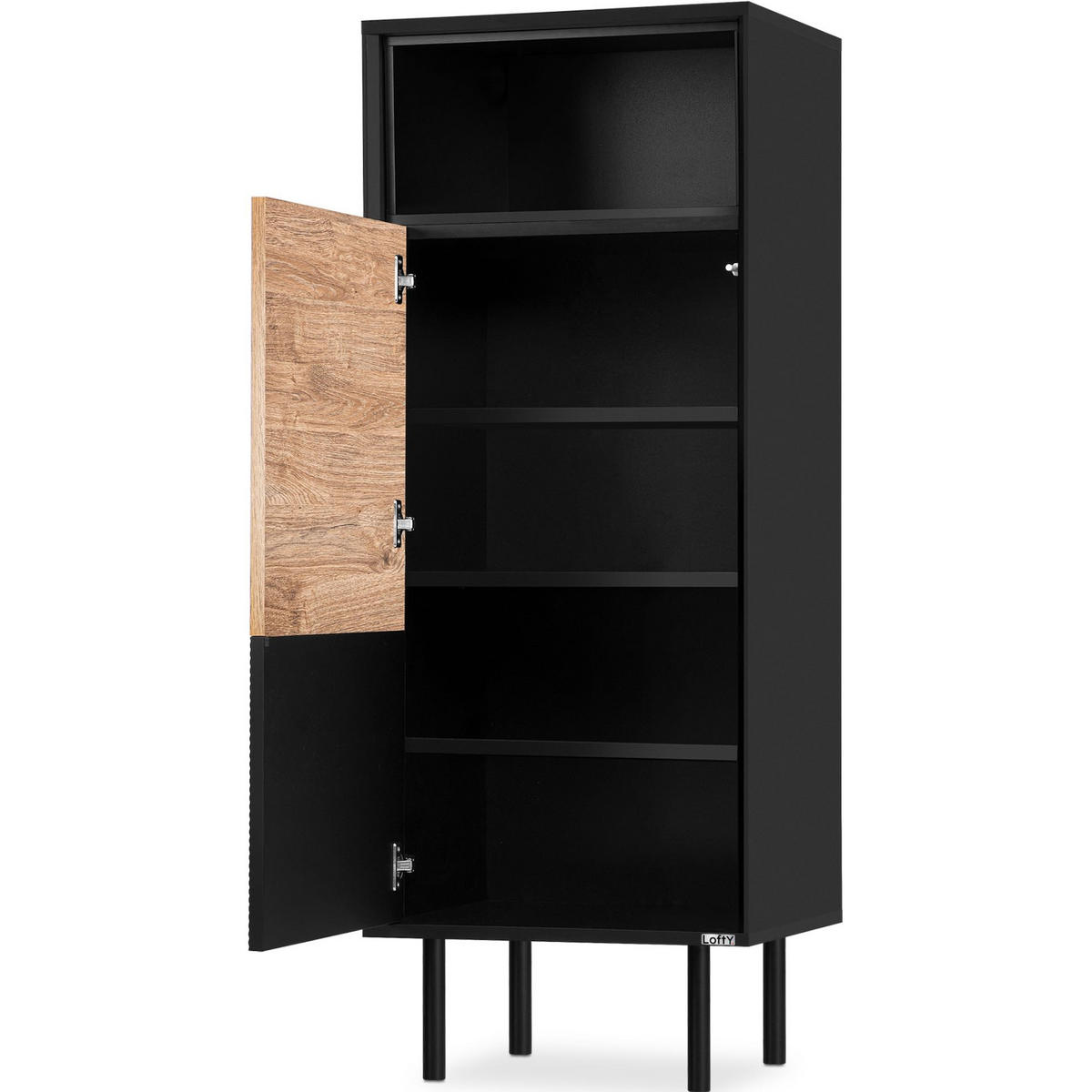 BÜCHERREGAL LOFTY mit Einsatz, schwarz - Eichefarben/Schwarz, Holzwerkstoff (52/135/41cm) - KONSIMO®