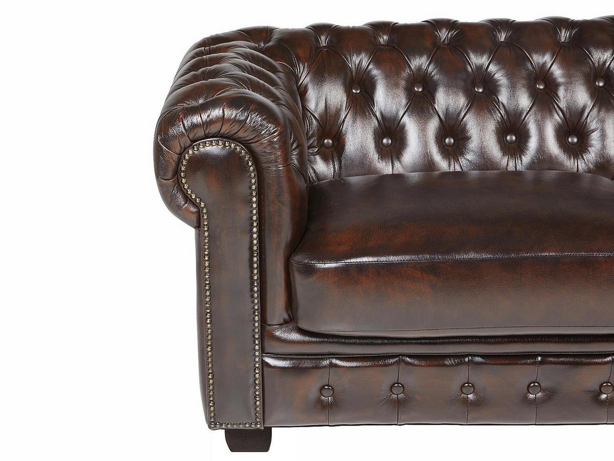 CHESTERFIELD Ledersofa 3-Sitzer - 100% Büffelleder - Braun - BRENTON - Dunkelbraun, Leder (201/73/96cm) - Vente-Unique