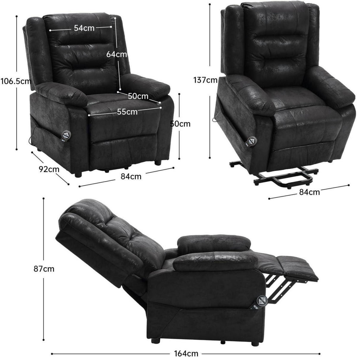 FERNSEHSESSEL mit Aufstehhilfe und Massagefunktion Schwarz - Schwarz, Kunststoff (84/137/164cm)
