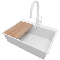 GRANITSPÜLE Oslo, 2-er set Alles Weiß 68/50 cm 1 Becken + Küchenarmatur 40/20 cm + Ablauf-Set + Schneidebrett ab 70er Unterschrank - Beige/Weiß, Kunststoff (68/20/50cm) - Primagran