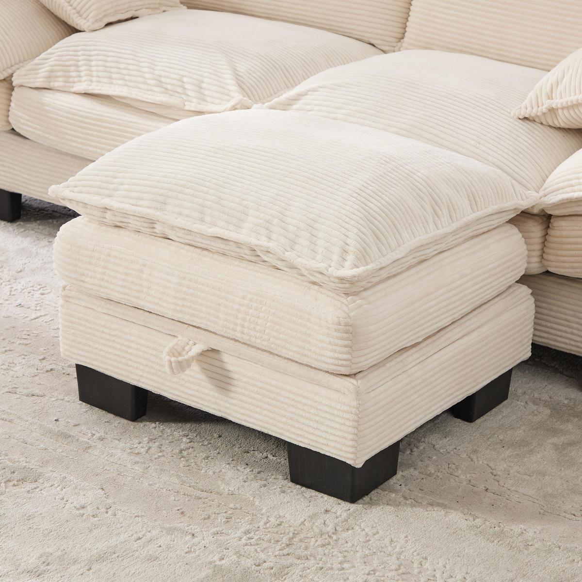 WOHNLANDSCHAFT Cord Beige mit USB-C, Seitentaschen und 2 Hockern - Beige, Holzwerkstoff/Kunststoff (330/84/132cm) - WISHDOR