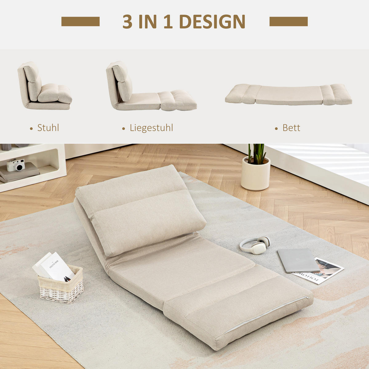 SCHLAFSESSEL Beige - Beige, Textil/Metall (72/56/70cm) - HOMCOM