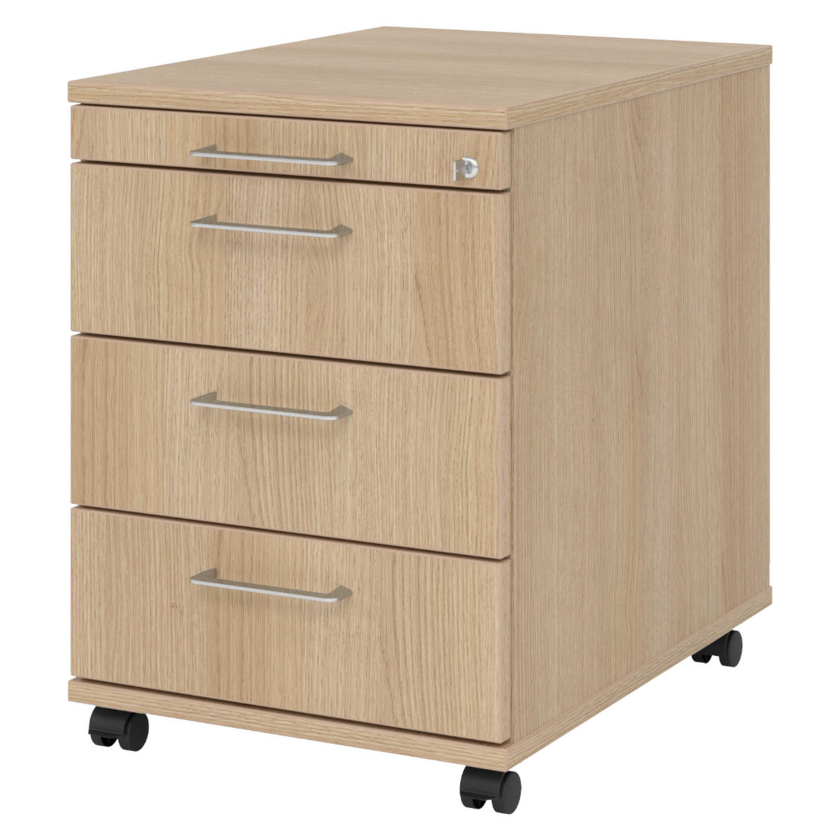 ROLLCONTAINER - 3 Materialschubladen 58/42,8/59 cm in Eichefarben Bügelgriff (Metall) - Eichefarben, Holzwerkstoff (42.8/59/58cm) - bümö