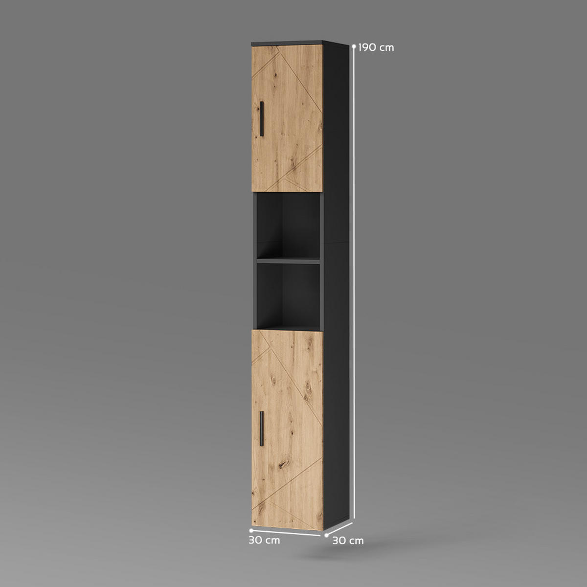 VISOKA OMARICA Ronco, Antracit/Obrtniški hrast, 30 x 190 cm z 2 vrati - antracit/hrast artisan, leseni material (30/190/30cm) - Livinity®