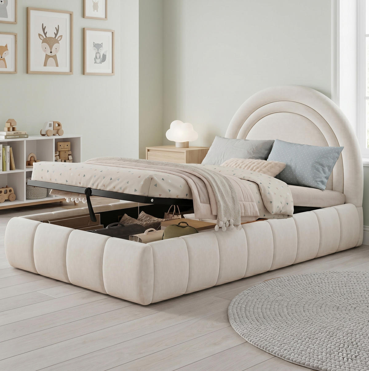 POLSTERBETT 90/200 cm Beige mit Hydraulik und Lattenrost ohne Matratze - Beige, Textil (90/200cm) - MIVRAY