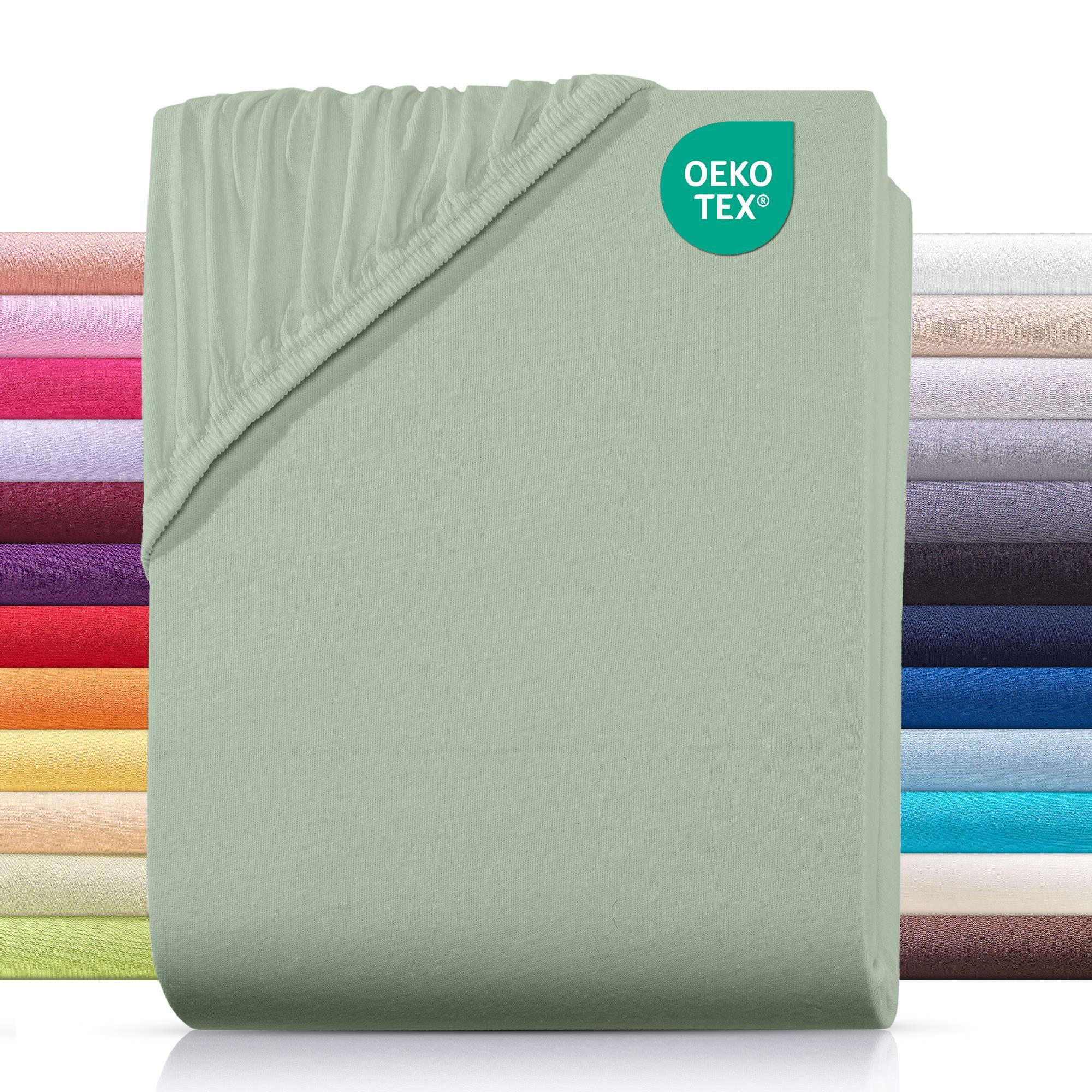 JERSEY-SPANNBETTLAKEN 160x200 cm aus 100% Baumwolle, Bettlaken Eukalyptus Uni - Salbeigrün, Textil (160/200cm) - Carpe Sonno