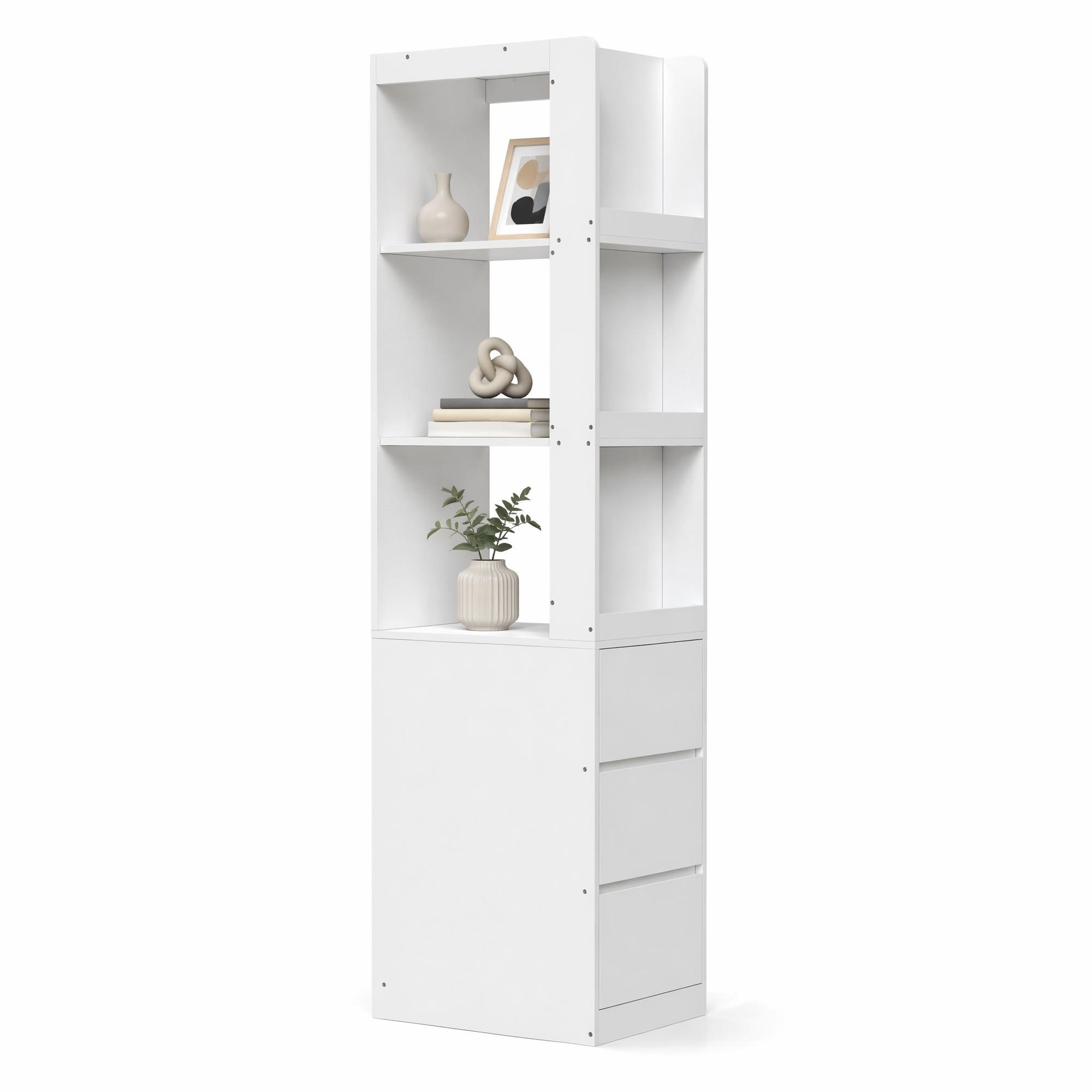 BÜCHERREGAL in Weiß Highboard mit 3 Fächern , 3 Schubladen und Kippschutz für Büro Bad, B60/T40/H200cm - Weiß, Holzwerkstoff/Metall (60/200/40cm) - STILVORA