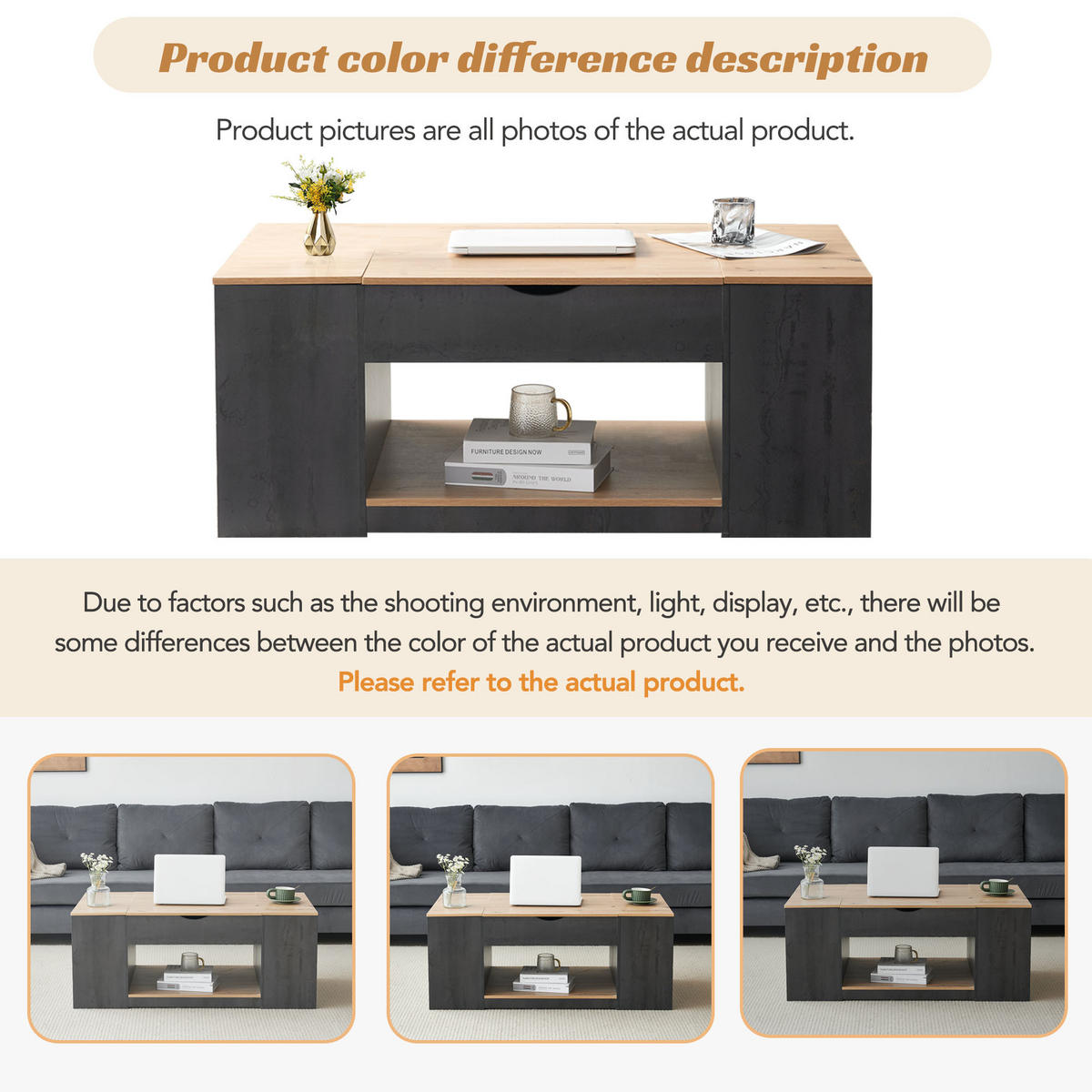 COUCHTISCH 109 cm grau höhenverstellbar mit Stauraum - Grau, Holzwerkstoff (40/110.5/109.5cm) - OKWISH