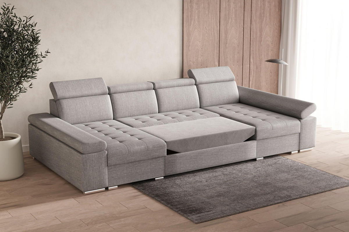 WOHNLANDSCHAFT - Ecksofa U - Luka U - Hellgrau (Twist 19) - Hellgrau, Holzwerkstoff (330/94/168cm) - Möblo