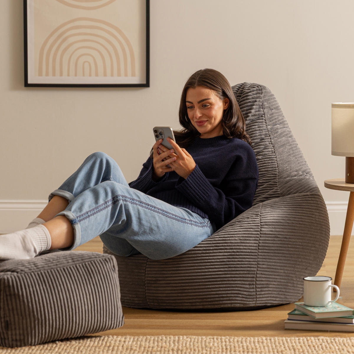 SITZSACK Dalton mit Hocker - Dunkelgrau/Anthrazit, Textil (90/73/84cm) - icon