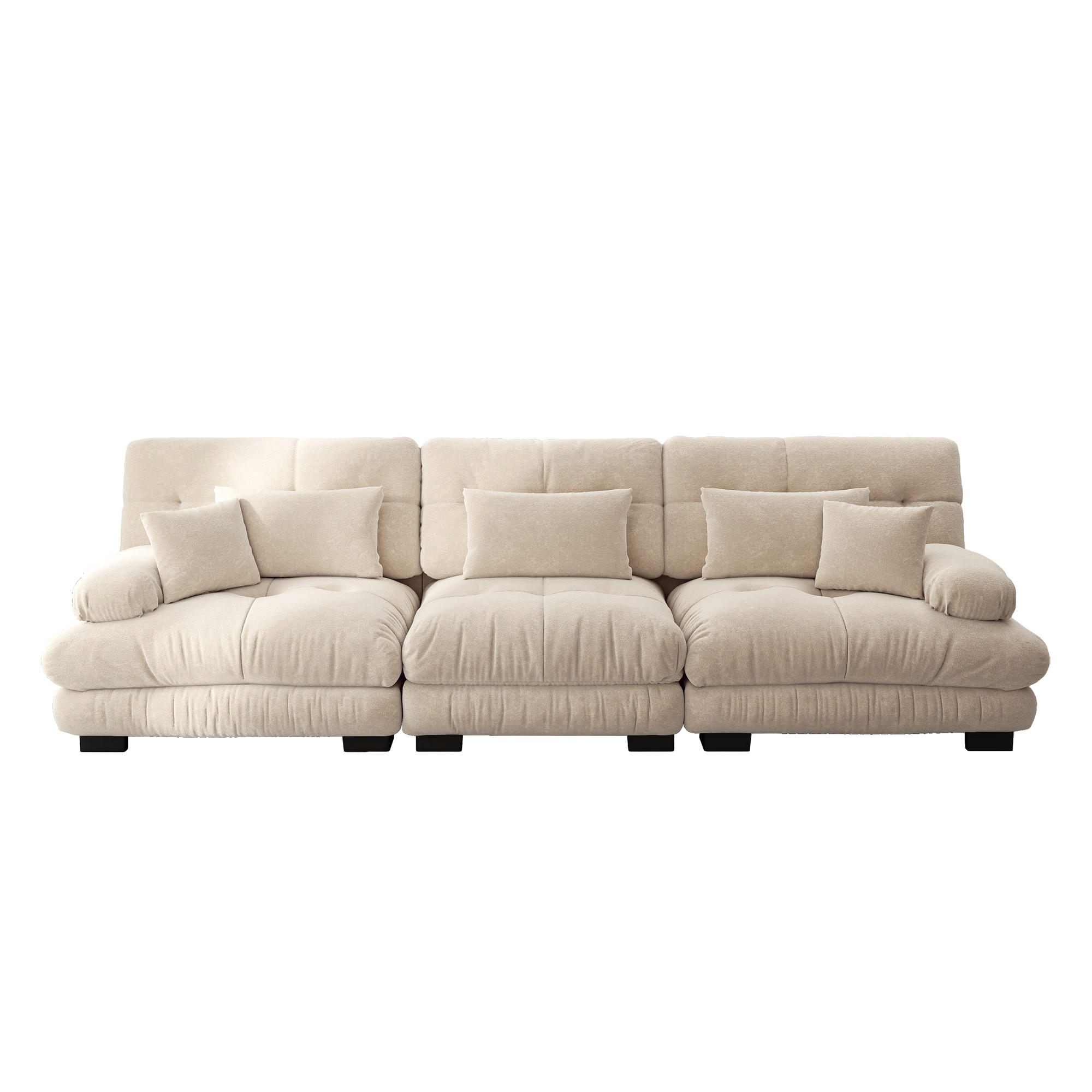 SOFA Stoff – 3-Sitzer mit Kissen - Beige, Holzwerkstoff/Textil (313/81/77cm) - Urban Meuble