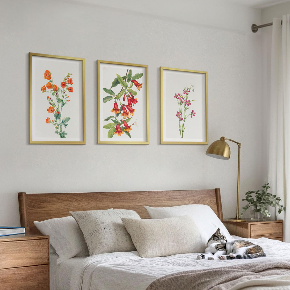 BILDER SET 3er Set - 40x60 cm Goldrahmen - Vintage-Retro-Blumenmalerei - Goldfarben, Kunststoff (40/60cm) - TULUP
