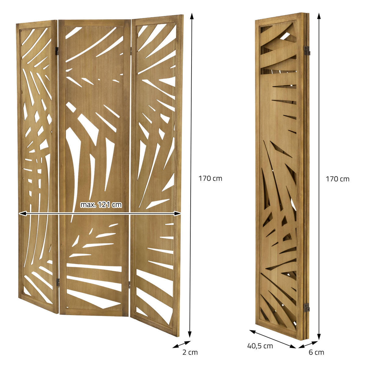 PARAVÁN, 3dílný, Sapporo, 170 × 121 cm, přírodní, ze dřeva - hnědá, dřevo (121/170/2cm) - ML-DESIGN