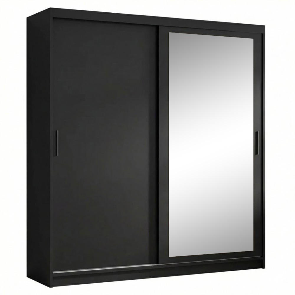 SCHWEBETÜRENSCHRANK Hela 180/205/60 2-türig schwarz mit Schubladen - Schwarz, Holzwerkstoff (180/205/60cm) - Beautysofa