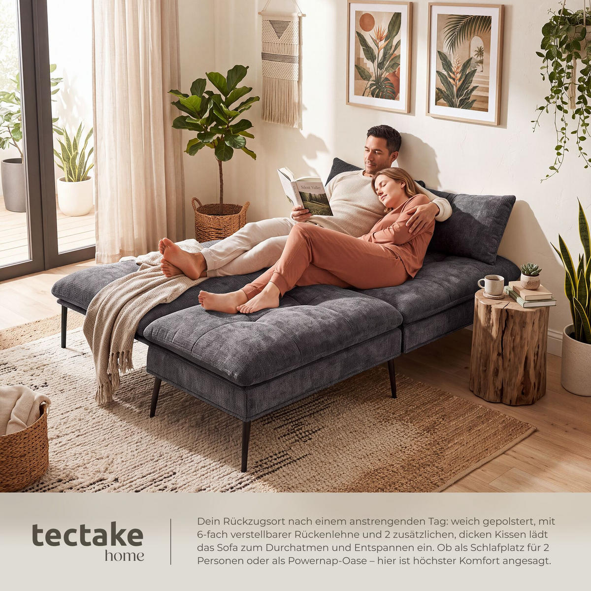 SCHLAFSOFA Tokio, Belastbarkeit 300 kg, 175 x 66 x 87 cm, grau - Grau, Kunststoff/Textil (108/45/175cm) - tectake