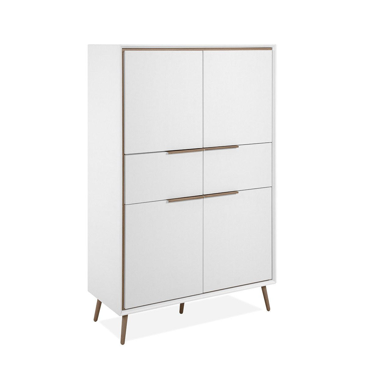 HIGHBOARD mit 4 Türen und 2 Schubladen - Arona - 90/38/140 cm - Weiß, Holzwerkstoff (38/140/90cm) - Calicosy