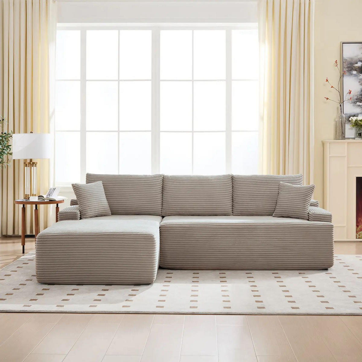 SOFA Corede taupe Cord - Taupe, Textil (155/250cm) - Juskys