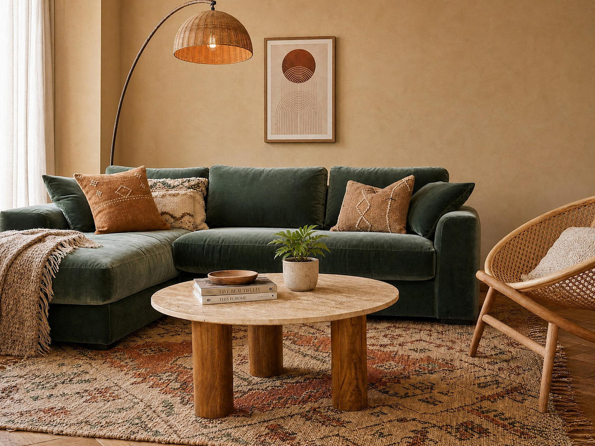 COUCHTISCH - 90 cm x 90 cm - Stein - Beige LISAVOK - Beige, Stein (90/90/40.5cm) - Vente-Unique