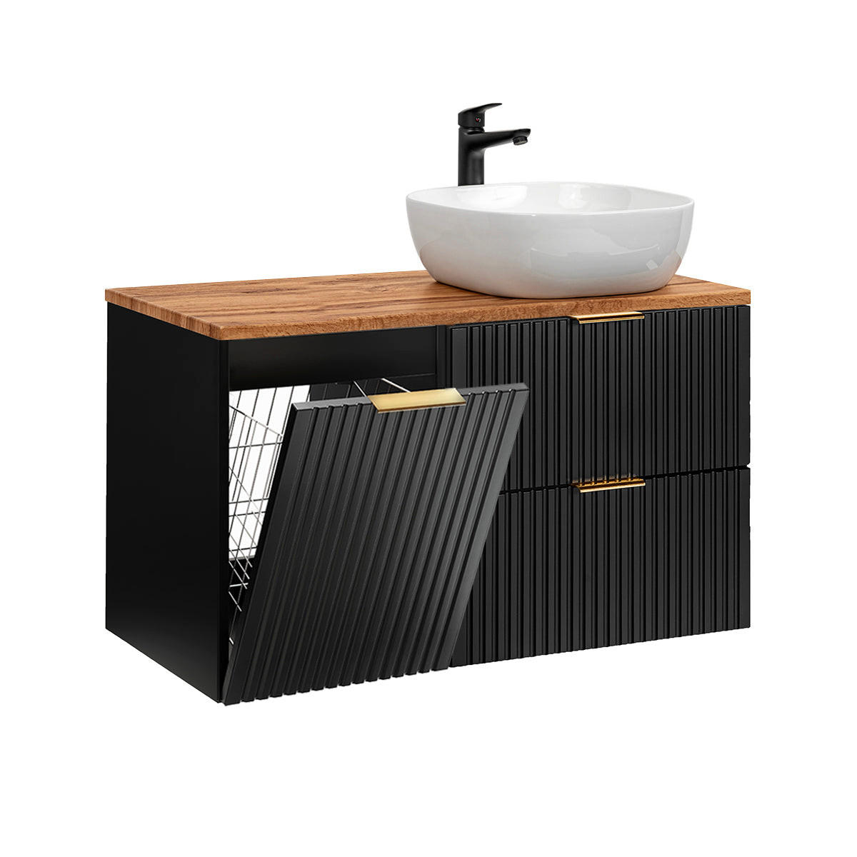 WASCHTISCH 100.8cm Adriel Schwarz und Holz - Schwarz, Holzwerkstoff (100.8/59/46cm) - Petits-meubles