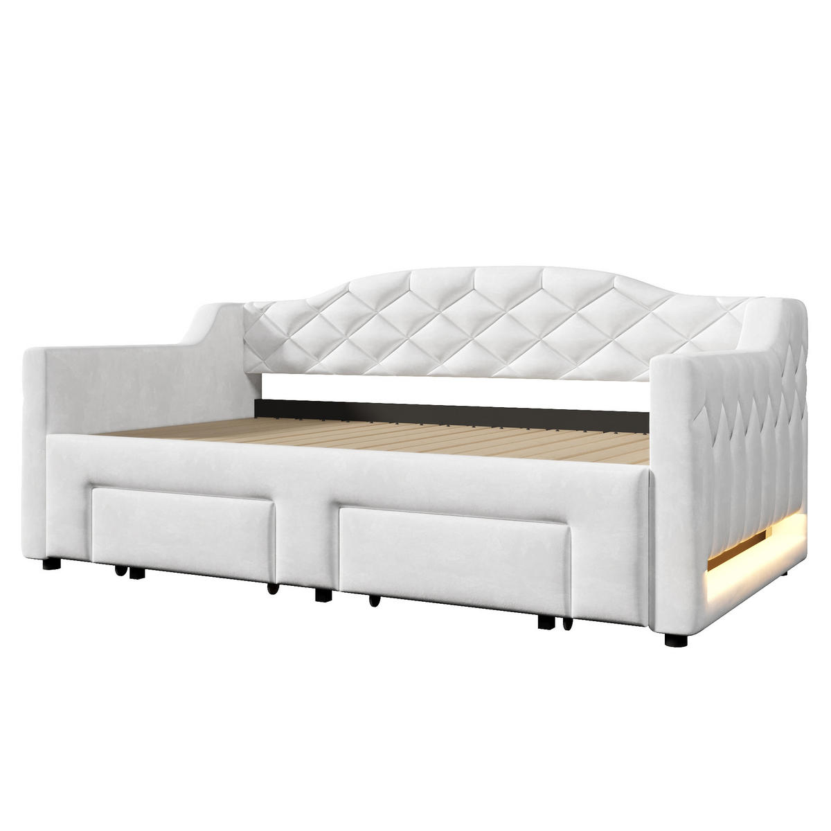 SCHLAFSOFA 90/200 cm & 180/200 cm in Weiß mit 2 Schubladen, LED und Samt - Schwarz/Weiß, Holzwerkstoff/Textil (90/200cm) - STILVORA