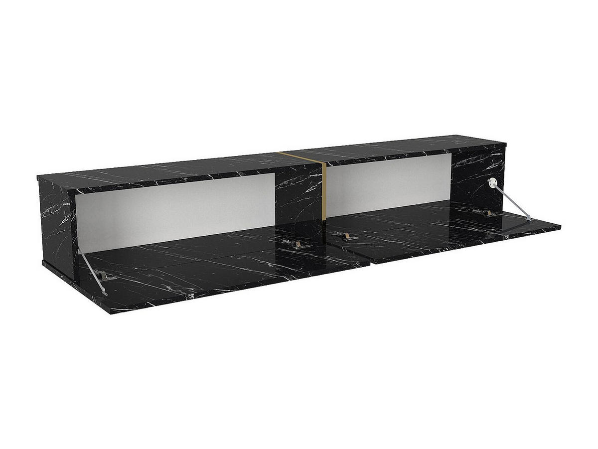 HÄNGENDER TV-Schrank mit 2 Türen – Schwarze Marmor-Optik – DINOMA - Schwarz, Holz (181.8/30/31.7cm) - Vente-Unique