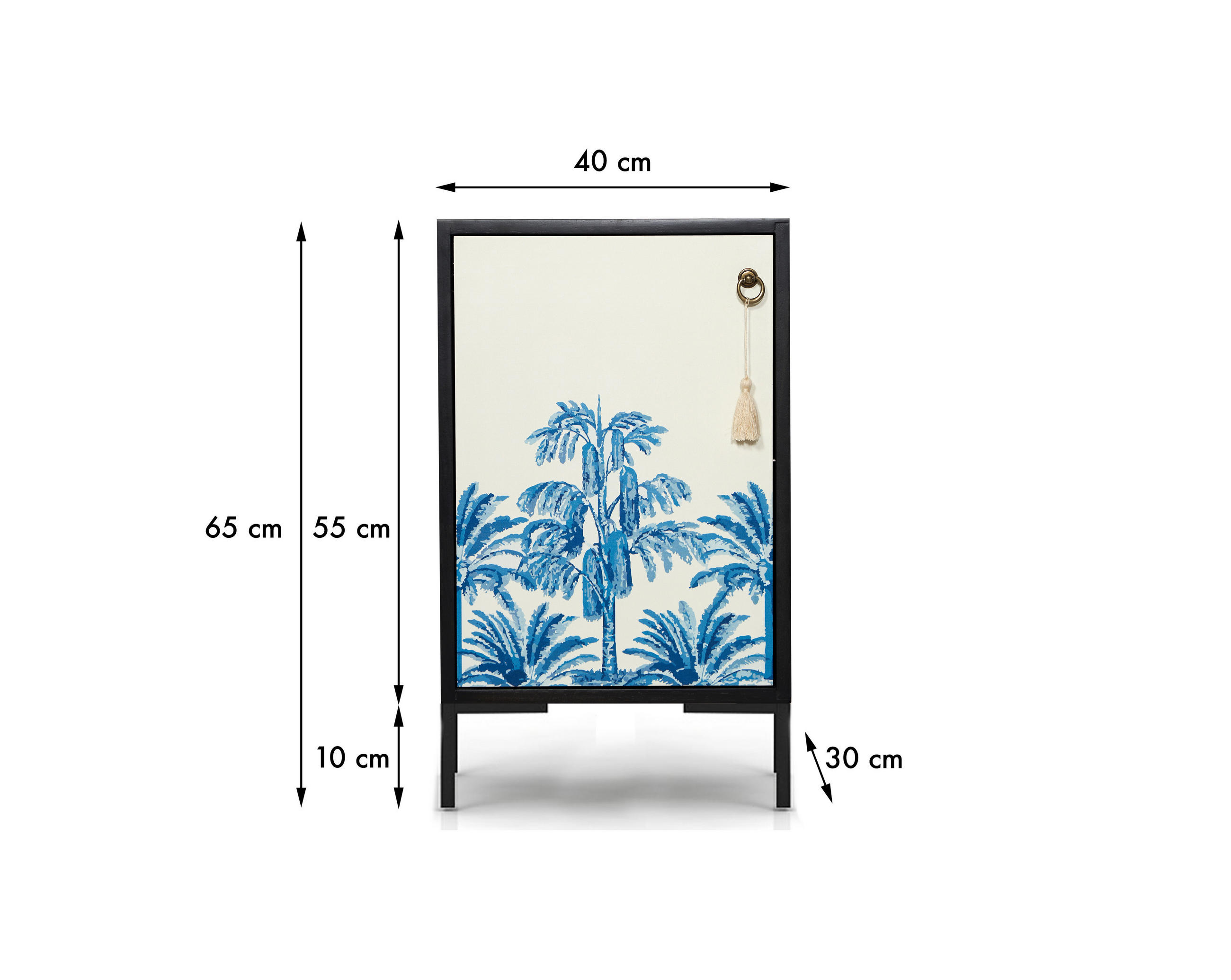 NACHTTISCH aus MDF mit Vintage-Palmen-Druck LEA - Blau/Schwarz, Holzwerkstoff (30/65/40cm) - RNT By Really Nice Things