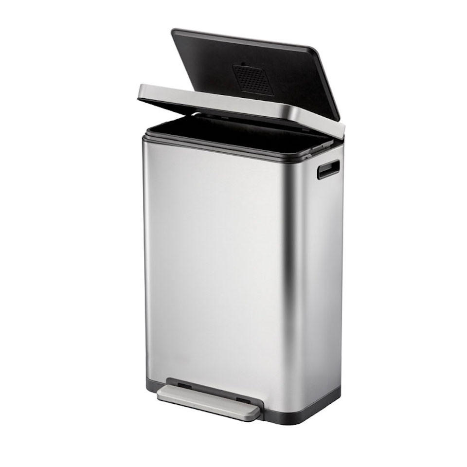 MÜLLEIMER Stilvoller Rechteckiger Mit Extra Breitem Pedal & Gedämpften Stay Open Deckel 63,7 x 36,2 x 29,7 cm 30 Liter Silber - Silberfarben, Metall (36.2/63.7/29.7cm) - PROREGAL