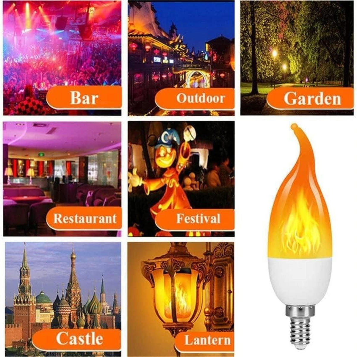 LED BULB 4er-Set E14 3 W Flammeneffekt flackernd für Halloween Weihnachten Hochzeit - Weiß, Metall (11.5/4cm)