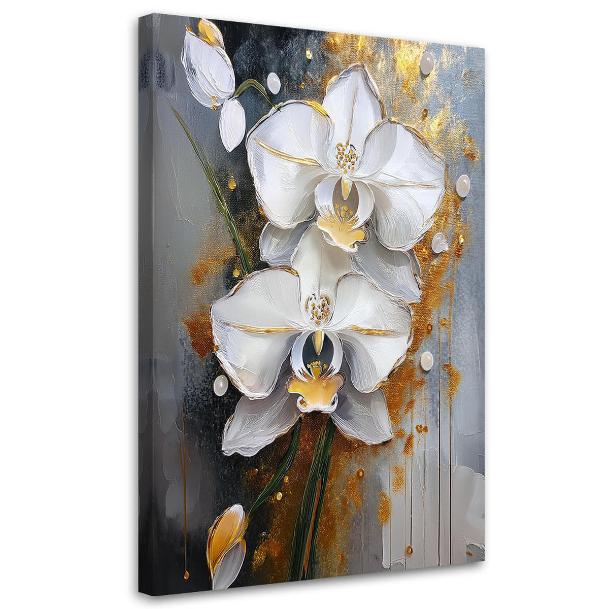 WANDBILD bemalte blumenorchidee - Weiß, Textil (40/60cm) - Feeby