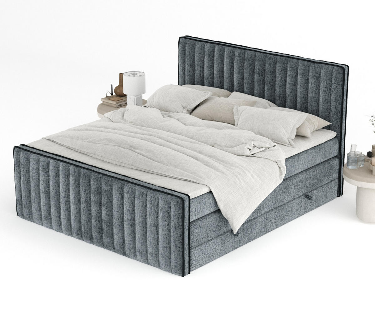 BOXSPRINGBETT Nocturne Blau Grau 200/200 cm - Blaugrau/Schwarz, Holz/Holzwerkstoff (200/200cm) - Maison de Reve