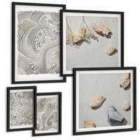 BILDER SET 5er Set - 50x50 cm & 20x30 cm & 40x60 cm Schwarzer Rahmen - Moderne abstrakte Formen - Schwarz, Kunststoff (40/60cm) - TULUP