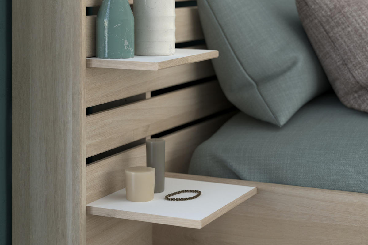 STAURAUMBETT Eiche japanisch, Bett Liegefläche 120 x 200 cm - Eichefarben, Holzwerkstoff/Metall (120/200cm) - Parisot Meuble